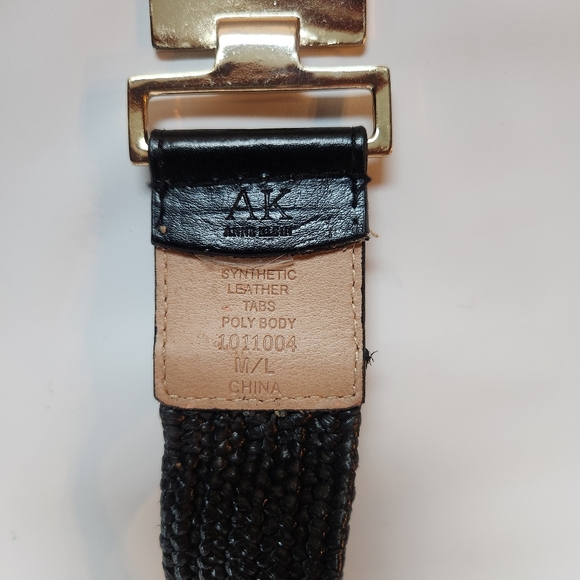 Ladies Black Jute Cotton Stretch LEATHER Belt LION FACE Shiny Buckle Size M/L - Picture 10 of 11
